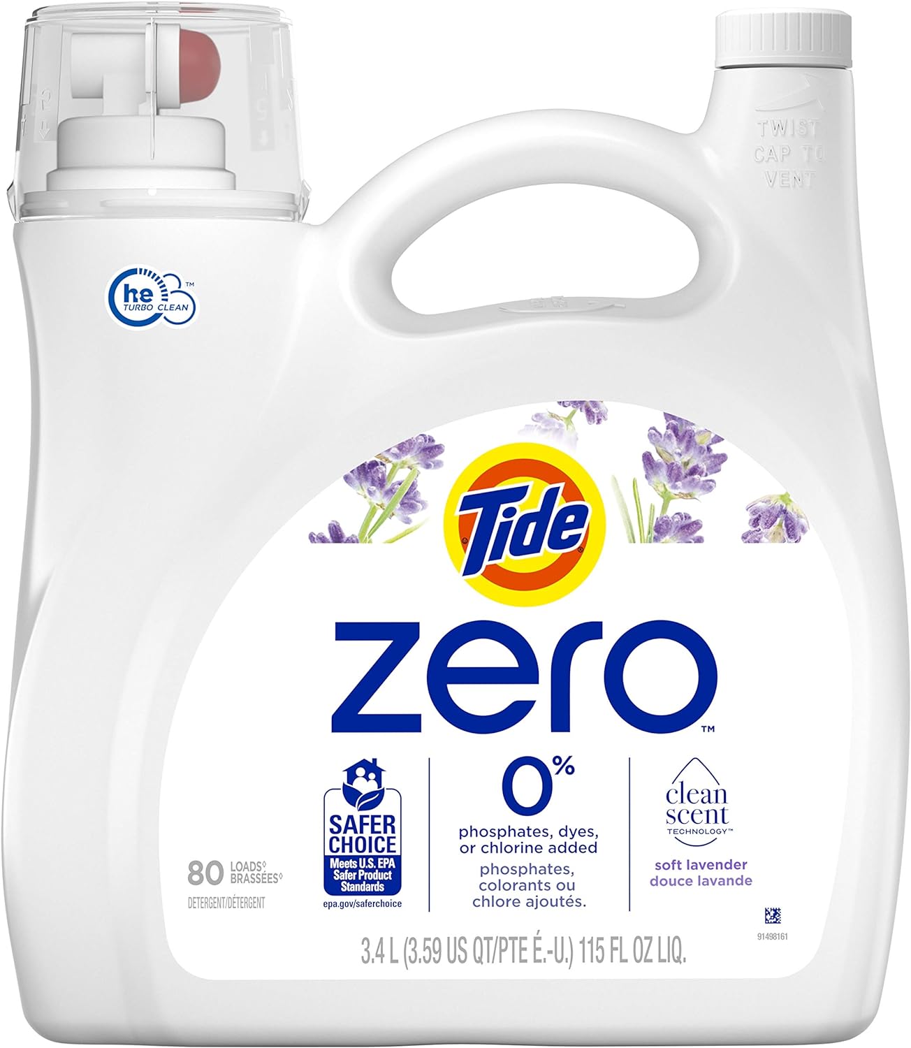 Tide Zero Liquid Laundry Detergent, Soft Lavender Scent