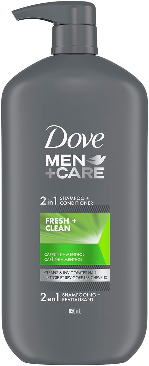 Dove Men + Care Fresh & Clean 2-in-1 Shampoo + Conditioner with caffeine and menthol cleans & invigorates hair