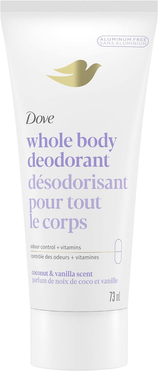 Dove Whole Body Deodorant Cream Aluminum Free Deodorant for Women Coconut & Vanilla Scent for Pits, Privates, & Thighs to Toes