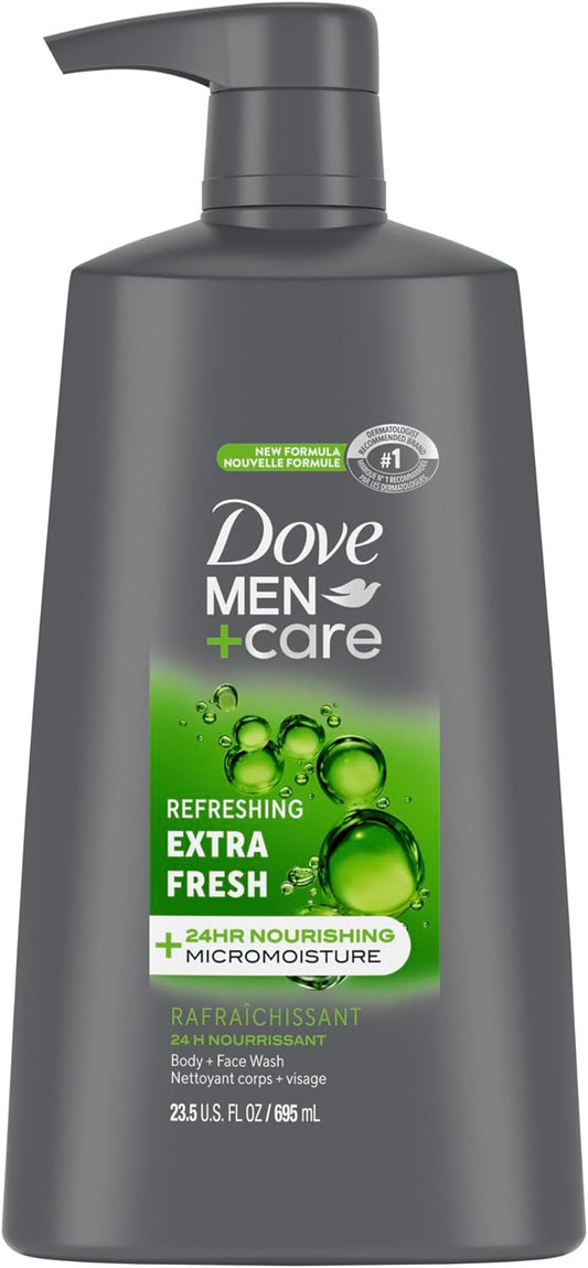 Dove Men + Care Body & Face Wash for cooling refreshment and skin strenghtening nutrients Extra Fresh body wash with MicroMoisture Technology