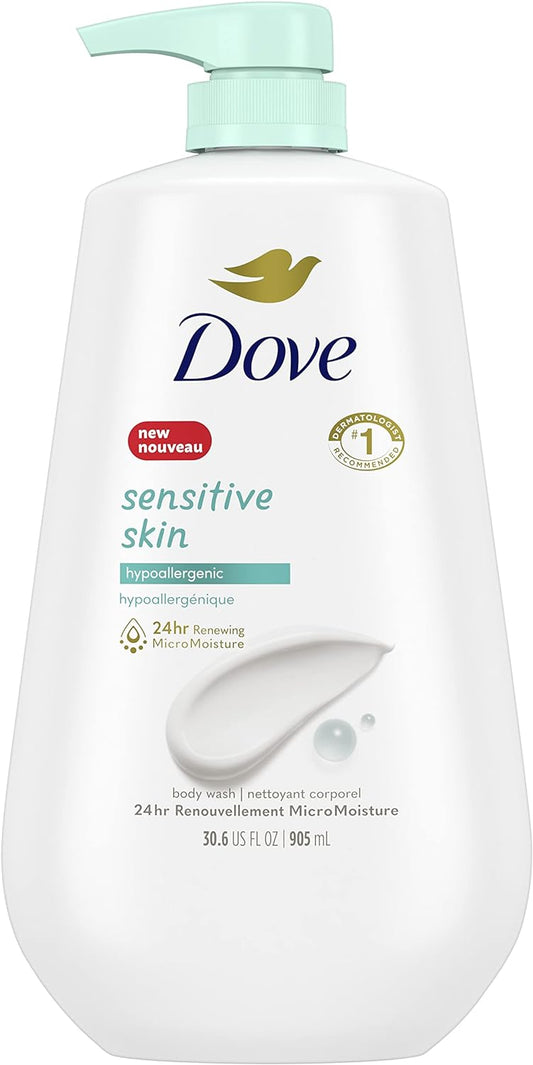 Dove Sensitive Skin Body Wash with Pump for renewed, healthy-looking skin Hypoallergenic gentle body cleanser nourishes the skin