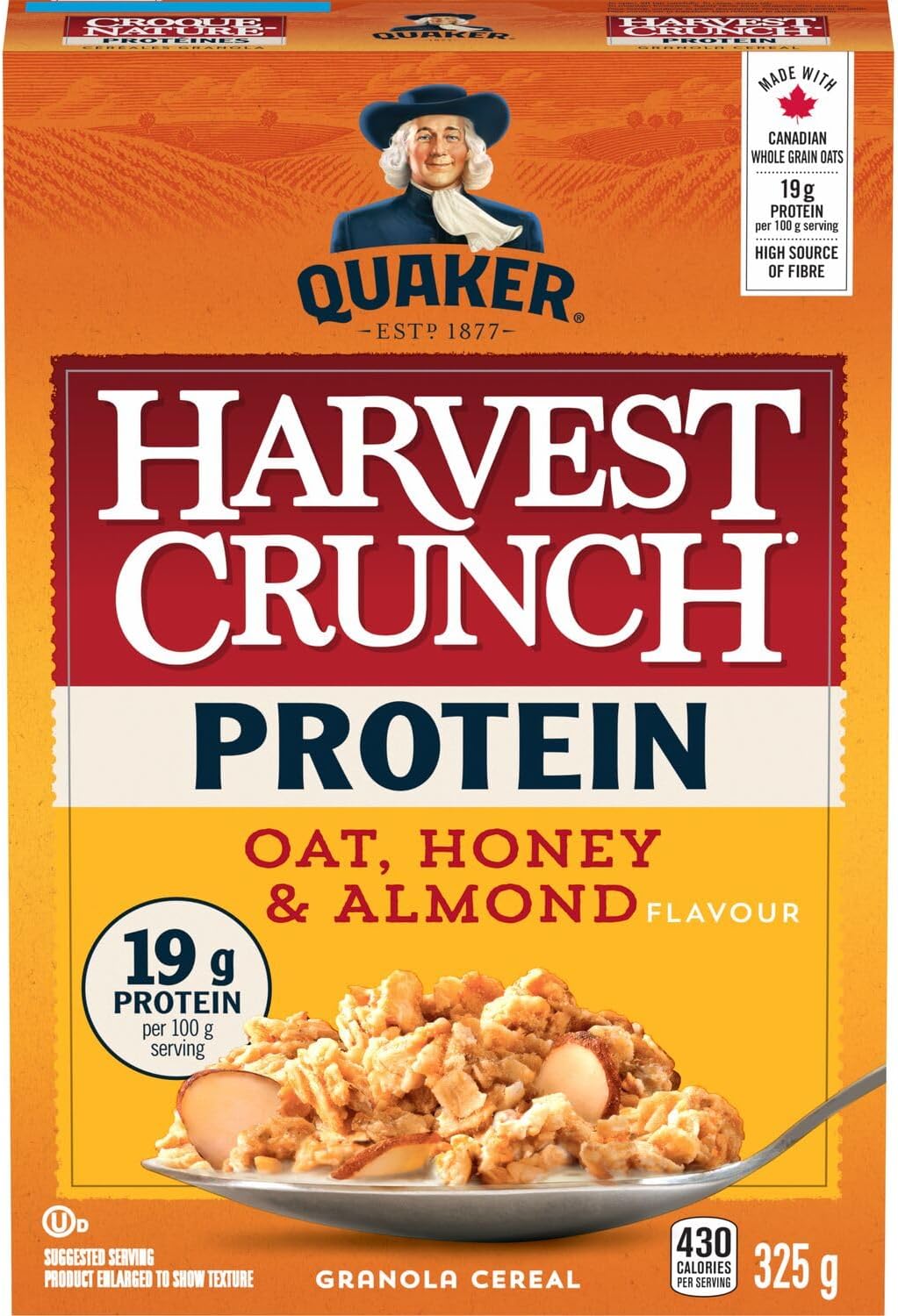 Quaker Harvest Crunch Protein Granola Cereal - Oat, Honey & Almond