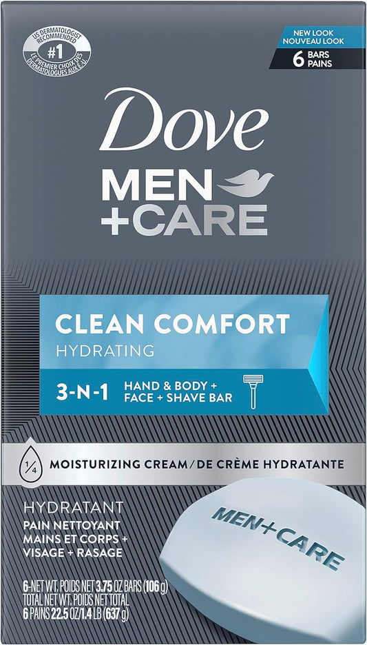 Dove Men + Care Body and Face Bar Soap for Healthy and Strong Skin Clean Comfort ¼ Moisturizing Cream